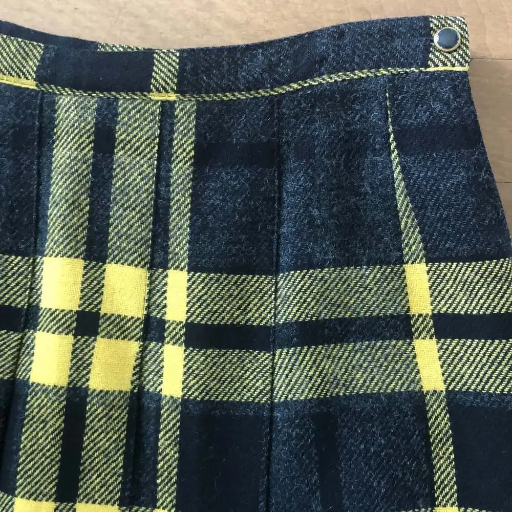 1970s Personal Plaid Wool Pleated Midi Skirt Size 12 w/ Pockets  medium